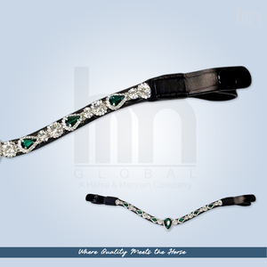 Diadema de Doma de Cuero Verde Esmeralda de Lujo con Cristales y Lágrimas de Diamantes de Imitación, Venta al por Mayor, Fabricante de Artículos de Equitación OEM - Product Image 3