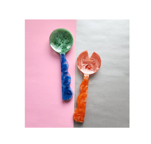 Juego de 2 cucharas para servir ensalada de resina natural verde azul, juego de utensilios de mesa y cocina - Product Image 3