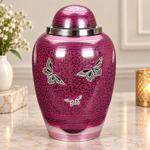 Urna Distintiva para Cenizas con Diseño Grabado Ornamentado, Acabado Rosa Plateado, Recuerdo Conmemorativo - Product Image 5