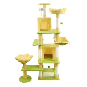 Árbol para Gatos Amarillo Grande de 71 Pulgadas con Cojín de Flores Extraíble y Hamaca, Casa y Mueble para Mascotas - Product Image 1