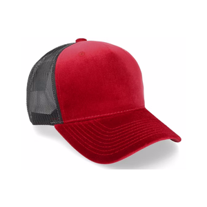 Gorra Trucker de Malla Roja y Negra de Terciopelo, Estilo Vintage, 5 Paneles, Modelo 112, Totalmente Personalizable, Gorra Deportiva Unisex - Product Image 2