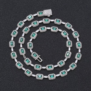 Collar de tenis de diamantes cultivados en laboratorio con esmeraldas, plata 925, ligero, diamante certificado, gema verde, joyería fina de lujo, pieza llamativa - Product Image 3