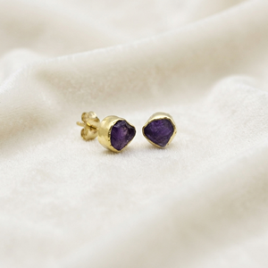 Ratnarachit Exquisite Gold Plated Frame Irregular Purple Amethyst Stone <b>Stud</b> <b>Earrings</b> Minimalist Elegant Jewelry Rajasthan Gift - Product Image 2