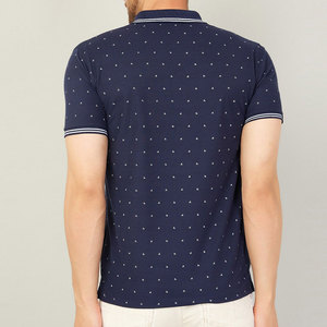 Men's Navy Blue Short Sleeve Polo Shirt With <b>White</b> Dot Print Regular Fit Casual Knitted Cotton Pique Breathable Design - Product Image 2