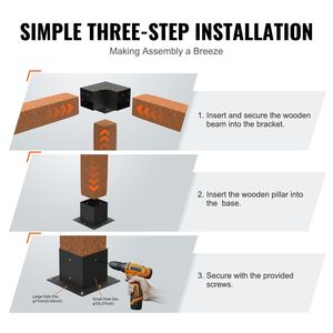 Kit de 8 soportes de esquina de 3 vías de alta resistencia para pérgola de 6FT x 6FT, base de poste para trabajos en madera DIY, fácil montaje de toldo, gazebo, pérgola - Product Image 6