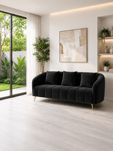 Sofá Seccional Moderno Alexis de Madera Negra, Diseño Modular de Tres Plazas con Tapicería Personalizada, Acero Inoxidable, para Escuela, Hotel, Hospital, Villa, Sala de Estar - Product Image 5