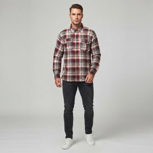 Camiseta Corta Personalizada de Manga Larga con Bordado de Diamantes de Imitación, Camiseta para Hombre con Botones, Camisa de Franela a Cuadros - Product Image 2