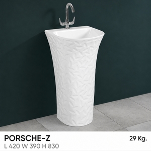 Lavabo sur pied Porsche-Z de forme irrégulière, chrome gaufré, avec drain, lavabo de salle de bain contemporain, robinet à levier monotrou - Product Image 2
