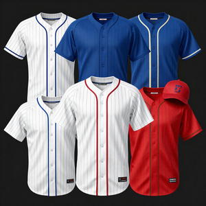 Uniformes de Béisbol Personalizados al por Mayor con Impresión Digital, Transpirables, con Botones, Rayas Negras y Azules, Nombre Personalizado - Product Image 3