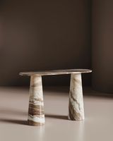 Table console moderne en surface solide de marbre, résistante à l'eau, finition polie, bord carré, montage au sol, taille personnalisable pour l'intérieur