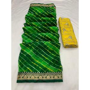 DERNIÈRE GEORGETTE BRODERIE SEQUENCE TRAVAIL SAREE AVEC CHEMISIER NON COUDU VERT - Product Image 1