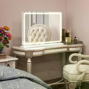 Specchio LED da Trucco con Cornice in Alluminio, Dimmerabile, 3 Modalità di Colore, Funzione Memoria per Camera da Letto o Bagno - Product Image 6