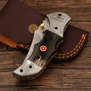 Pasha Enterprises Industrial Grade Damascus Steel Folding Pocket Knife Black Horn Handle Handmade EDC Customizable Blade - Product Image 4