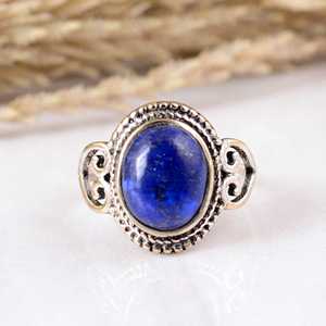 Handmade 925 Sterling Silver Natural <b>Lapis</b> <b>Lazuli</b> Bezel Setting Boho & Hippie Oval Shape Ethnic Cocktail <b>Ring</b> Party Unisex Gift - Product Image 1
