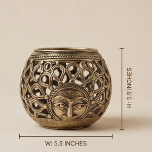 Support de bougie chauffe-plat, porte-stylo et panier en laiton Dhokra, artisanat tribal en métal, décoration maison et bureau - Product Image 4