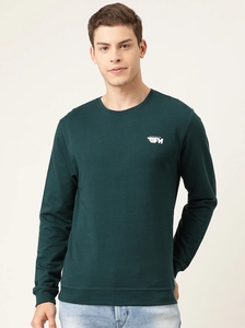 Sweat-shirt à col rond vert foncé pour homme, coupe classique, logo imprimé, pull décontracté, tricot d'automne, 100% coton - Product Image 4