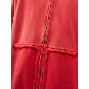 เสื้อฮู้ดซิปผู้ชายไซส์ใหญ่ สีแดง ผ้าฝ้ายเฟรนช์เทอร์รี่ ดีไซน์กระเป๋าแบบลำลอง สำหรับใส่ในฤดูใบไม้ร่วง - Product Image 4