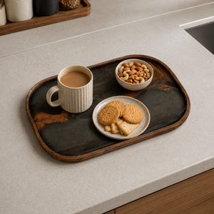 Plateau décoratif en verre organique de luxe avec cadre en bois |   Plateau décoratif artistique pour table basse, décoration d'intérieur - Product Image 4