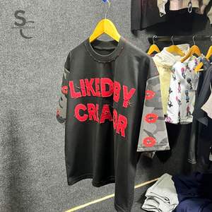 T-shirt en coton 100% personnalisable avec strass surdimensionnés et broderie effet vieilli, disponible aux prix fabricant et avec service OEM - Product Image 5