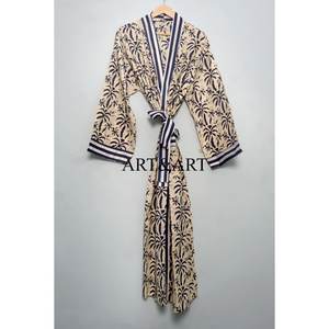 Kimono Elegante para Mujer, 100% Algodón, Estampado a Mano, con Diseño Floral, para Usar como Bata de Baño, Ropa de Dormir, Traje, Traje de Baño o Vestido de Fiesta para Primavera - Product Image 1
