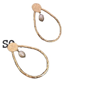 Handmade Natural <b>Mother</b> <b>Pearl</b> Gemstone Hoop <b>Earrings</b> New Design Gold Plated Brass Fashion Jewelry Geometric Pattern - Product Image 1