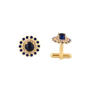 Mancuernillas de Lujo Chapadas en Oro con Cristales Azules Marinos para Hombre, Piedra Redonda, Accesorios Formales para Camisa, Regalo de Boda, Negocios, Diseño Exclusivo - Product Image 2