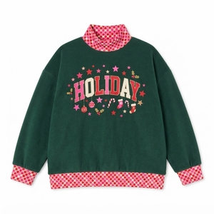 Breathable <b>Womens</b> <b>Christmas</b> Mock Neck <b>Sweatshirt</b> Casual Pullover Top Cozy Long Sleeve Holiday Wear Custom Printed Front Logo - Product Image 4