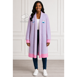 Jack And Jill Of America Sorority Women's Longline Herringbone Knit Duster <b>Cardigan</b> Open Front Embroidered Ribbed Cuff Sweater - Product Image 5