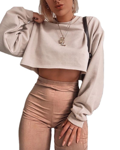 Sweat-shirt court pour femme, tenue décontractée quotidienne, sweat-shirt court brossé doux, haut décontracté pour femme, sweat-shirt court pour femme - Product Image 1