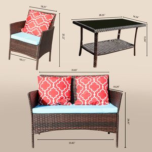 Juego de sofá de exterior de cuatro piezas verde esmeralda PE mesa de ratán y silla caja de HY4-001 con cojín muebles de jardín - Product Image 3