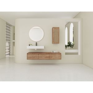 Mobile bagno sospeso da 60 pollici con lavabo in resina e mobiletto laterale, 3 cassetti a chiusura ammortizzata, design a montaggio a parete - Product Image 2