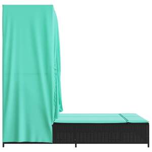 Tumbona Doble con Techo de Poliratán Negro y Cortinas, Muebles de Exterior Cómodos - Product Image 5