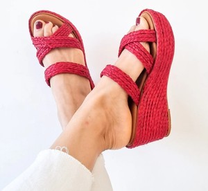 Sandales en raphia faites à la main, talons marocains d'été - Product Image 1