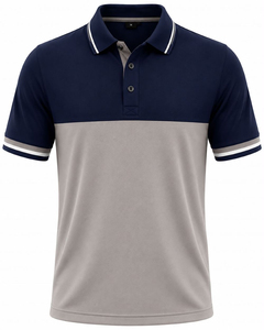 Polo pour homme à blocs de couleur, manches courtes, tricoté, coupe classique, bordure contrastante, design uni, noir et gris - Product Image 3