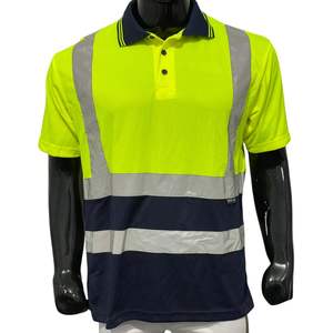 Camiseta de Manga Corta Amarilla y Azul Marino, Camisa de Trabajo de Alta Visibilidad con Tiras Reflectantes, Ropa de Trabajo para Construcción de Carreteras, Poliéster de Secado Rápido - Product Image 4