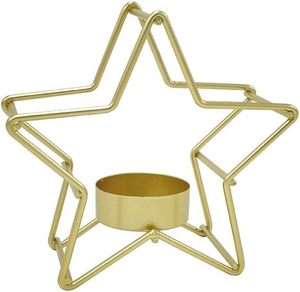 Porte-bougie étoile en aluminium moulé avec base en bois de manguier, décoration de table, étoile en bois et métal, décoration de Noël - Product Image 5