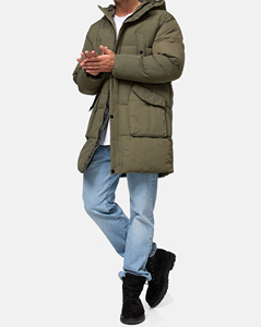 Parka d'hiver épaisse pour homme, vert olive, à capuche, matelassée, avec fermeture éclair et boutons, vêtement d'extérieur décontracté - Product Image 4