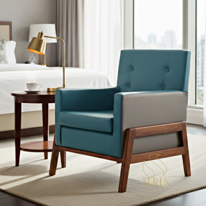 Chaise en bois design moderne avec cuir Rexine tissu de style indien pour chambre à coucher hôtel restaurant meubles de salon - Product Image 1