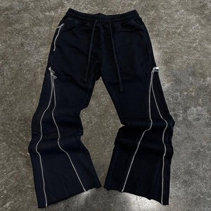 Pantalon Harem en Polaire pour Femme, Couleur Unie, Fermeture Éclair, Taille Élastique, Coupe Ample, Longueur Entière, Décontracté, Printemps, Rayures Latérales, Design Plat - Product Image 4
