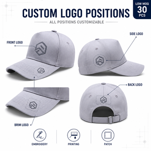 หมวกเบสบอลแบบปรับได้ 6 แผง รุ่น Custom Logoe Global Solid Common สำหรับทุกเพศ สีเทา แต่งขอบสีแดง ผ้าทวิล - Product Image 4