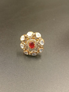 Amaira Jewels Floral Shape <b>Gold</b> Plated Silver Red Doublet Stone Classic <b>Cocktail</b> <b>Ring</b> for Women's Wedding Gift Model SM-702 - Product Image 5