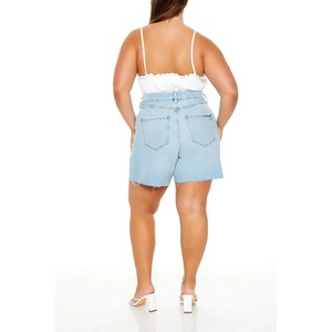 Shorts en jean taille haute pour femmes grandes tailles, délavé clair, avec poches, style décontracté d'été, coupe droite, tissu en coton - Product Image 4