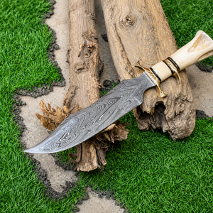 Damascus <b>Knife</b> Custom Bowie Hunting Bowie <b>Knife</b> <b>Bone</b> <b>Handle</b> Fixed Blade Outdoor Survival Cutting - Product Image 4