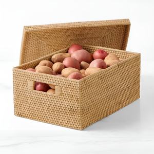 Cestas de ratán de venta rápida con tapa tejida a mano, organizadores y almacenamiento para dormitorio y cocina - Product Image 3