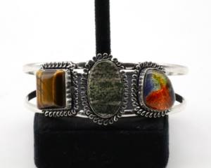 Mix Gemstone German <b>Silver</b> <b>Cuff</b> <b>Bracelet</b> Handmade Adjustable Ethnic Boho Statement Jewelry for Women - Product Image 4