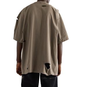 T-shirts décontractés pour hommes en toile délavée style vintage, coupe oversize en coton avec col rond personnalisé et imprimé dessin animé, manches courtes - Product Image 2