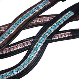 Strass de cristaux multicolores personnalisés méga bling incrusté canal vide rembourré bande de front de cheval en cuir en plein épi sur la taille - Product Image 2