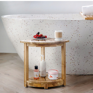 Acacia Wood Corner Stool Built With Sturdy Structure And Natural Finish Offering Practical Seating For Bathrooms Living - Product Image 5