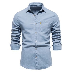Men Casual Long Sleeve Denim <b>Shirt</b> Spandex/Cotton High Grade Jean Button Top Classic Streetwear <b>Western</b> Style Eco-Friendly - Product Image 1