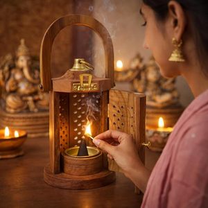 Brûleur d'encens en bois écologique fait main avec poignée pour encens aromatique indien – Option cadeau pour la méditation à domicile - Product Image 2